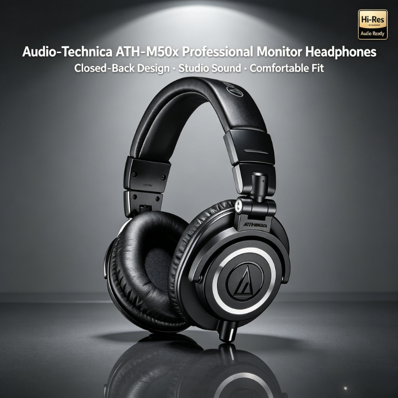 Audio Technica Headphone Ath-M50X - หูฟังมอนิเตอร์สำหรับสตูดิโอระดับมืออาชีพ Audio-Technica ATH-M50X แบบครอบหู ปิดด้านหลัง สำหรับดีเจ